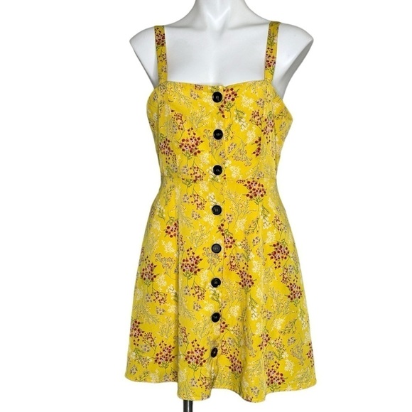 Lulu's yellow floral mini dress medium - Picture 3 of 8